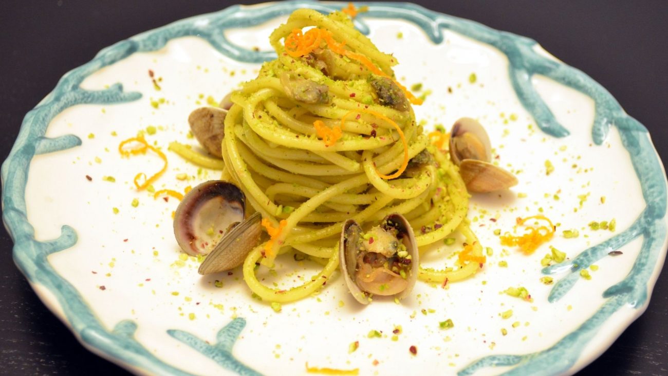 Spaghetti with Pistachios and Clams